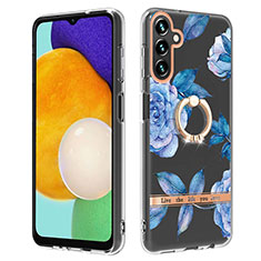 Silicone Candy Rubber Gel Fashionable Pattern Soft Case Cover with Finger Ring Stand YB6 for Samsung Galaxy A54 5G Blue