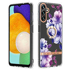 Silicone Candy Rubber Gel Fashionable Pattern Soft Case Cover with Finger Ring Stand YB6 for Samsung Galaxy A54 5G Clove Purple