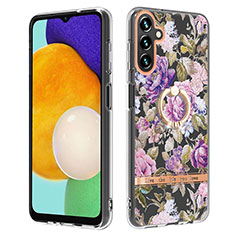 Silicone Candy Rubber Gel Fashionable Pattern Soft Case Cover with Finger Ring Stand YB6 for Samsung Galaxy A54 5G Purple