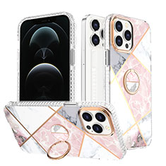 Silicone Candy Rubber Gel Fashionable Pattern Soft Case Cover with Finger Ring Stand YJ1 for Apple iPhone 13 Pro Max White