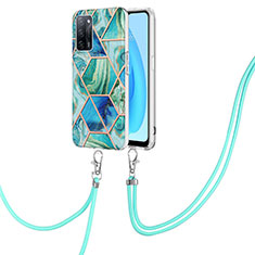 Silicone Candy Rubber Gel Fashionable Pattern Soft Case Cover with Lanyard Strap Y01B for Oppo A53s 5G Green