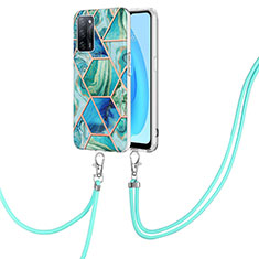 Silicone Candy Rubber Gel Fashionable Pattern Soft Case Cover with Lanyard Strap Y01B for Oppo A55 5G Green