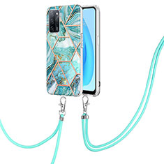 Silicone Candy Rubber Gel Fashionable Pattern Soft Case Cover with Lanyard Strap Y01B for Oppo A55 5G Matcha Green