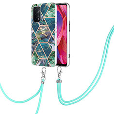 Silicone Candy Rubber Gel Fashionable Pattern Soft Case Cover with Lanyard Strap Y01B for Oppo A74 5G Midnight Green