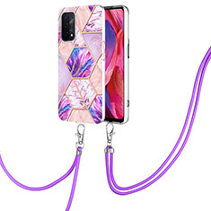 Silicone Candy Rubber Gel Fashionable Pattern Soft Case Cover with Lanyard Strap Y01B for Oppo A93 5G Clove Purple