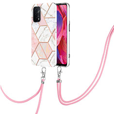 Silicone Candy Rubber Gel Fashionable Pattern Soft Case Cover with Lanyard Strap Y01B for Oppo A93 5G Pink