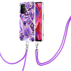 Silicone Candy Rubber Gel Fashionable Pattern Soft Case Cover with Lanyard Strap Y01B for Oppo A93 5G Purple