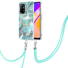 Silicone Candy Rubber Gel Fashionable Pattern Soft Case Cover with Lanyard Strap Y01B for Oppo A94 5G Matcha Green