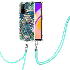 Silicone Candy Rubber Gel Fashionable Pattern Soft Case Cover with Lanyard Strap Y01B for Oppo A94 5G Midnight Green