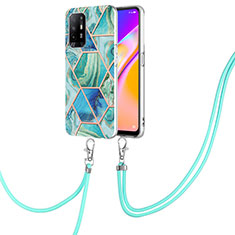 Silicone Candy Rubber Gel Fashionable Pattern Soft Case Cover with Lanyard Strap Y01B for Oppo A95 5G Green
