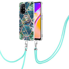 Silicone Candy Rubber Gel Fashionable Pattern Soft Case Cover with Lanyard Strap Y01B for Oppo A95 5G Midnight Green
