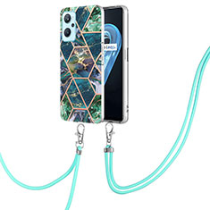 Silicone Candy Rubber Gel Fashionable Pattern Soft Case Cover with Lanyard Strap Y01B for Oppo K10 4G Midnight Green