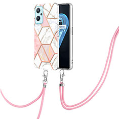 Silicone Candy Rubber Gel Fashionable Pattern Soft Case Cover with Lanyard Strap Y01B for Oppo K10 4G Pink