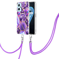 Silicone Candy Rubber Gel Fashionable Pattern Soft Case Cover with Lanyard Strap Y01B for Oppo K10 4G Purple