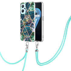 Silicone Candy Rubber Gel Fashionable Pattern Soft Case Cover with Lanyard Strap Y01B for Realme 9i 4G Midnight Green