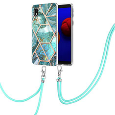 Silicone Candy Rubber Gel Fashionable Pattern Soft Case Cover with Lanyard Strap Y01B for Samsung Galaxy A01 Core Green