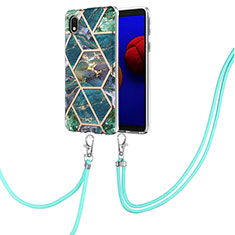 Silicone Candy Rubber Gel Fashionable Pattern Soft Case Cover with Lanyard Strap Y01B for Samsung Galaxy A01 Core Midnight Green