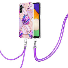 Silicone Candy Rubber Gel Fashionable Pattern Soft Case Cover with Lanyard Strap Y01B for Samsung Galaxy A04s Clove Purple