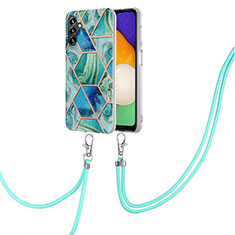 Silicone Candy Rubber Gel Fashionable Pattern Soft Case Cover with Lanyard Strap Y01B for Samsung Galaxy A04s Green