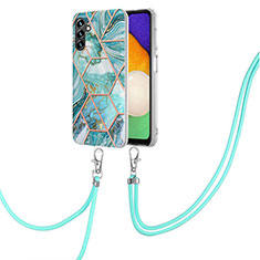 Silicone Candy Rubber Gel Fashionable Pattern Soft Case Cover with Lanyard Strap Y01B for Samsung Galaxy A04s Matcha Green