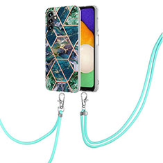 Silicone Candy Rubber Gel Fashionable Pattern Soft Case Cover with Lanyard Strap Y01B for Samsung Galaxy A04s Midnight Green