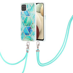 Silicone Candy Rubber Gel Fashionable Pattern Soft Case Cover with Lanyard Strap Y01B for Samsung Galaxy A12 5G Green