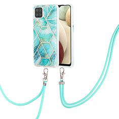 Silicone Candy Rubber Gel Fashionable Pattern Soft Case Cover with Lanyard Strap Y01B for Samsung Galaxy A12 5G Matcha Green