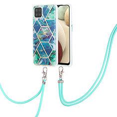 Silicone Candy Rubber Gel Fashionable Pattern Soft Case Cover with Lanyard Strap Y01B for Samsung Galaxy A12 5G Midnight Green