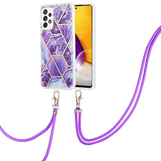 Silicone Candy Rubber Gel Fashionable Pattern Soft Case Cover with Lanyard Strap Y01B for Samsung Galaxy A13 4G Purple