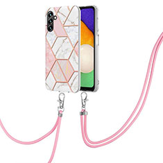 Silicone Candy Rubber Gel Fashionable Pattern Soft Case Cover with Lanyard Strap Y01B for Samsung Galaxy A13 5G Pink
