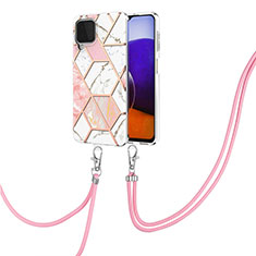 Silicone Candy Rubber Gel Fashionable Pattern Soft Case Cover with Lanyard Strap Y01B for Samsung Galaxy A22 4G Pink
