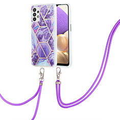 Silicone Candy Rubber Gel Fashionable Pattern Soft Case Cover with Lanyard Strap Y01B for Samsung Galaxy A23 4G Purple