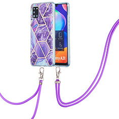 Silicone Candy Rubber Gel Fashionable Pattern Soft Case Cover with Lanyard Strap Y01B for Samsung Galaxy A31 Purple