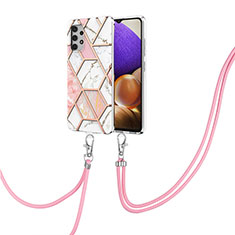 Silicone Candy Rubber Gel Fashionable Pattern Soft Case Cover with Lanyard Strap Y01B for Samsung Galaxy A32 4G Pink