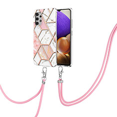 Silicone Candy Rubber Gel Fashionable Pattern Soft Case Cover with Lanyard Strap Y01B for Samsung Galaxy A32 5G Pink
