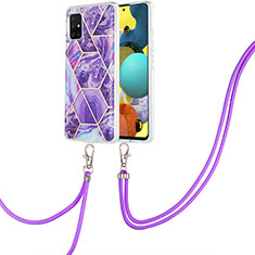 Silicone Candy Rubber Gel Fashionable Pattern Soft Case Cover with Lanyard Strap Y01B for Samsung Galaxy A51 5G Purple