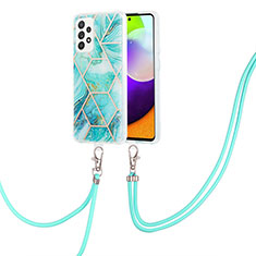 Silicone Candy Rubber Gel Fashionable Pattern Soft Case Cover with Lanyard Strap Y01B for Samsung Galaxy A52 4G Matcha Green