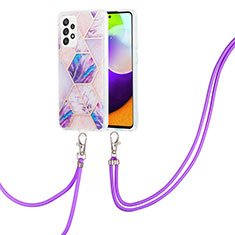 Silicone Candy Rubber Gel Fashionable Pattern Soft Case Cover with Lanyard Strap Y01B for Samsung Galaxy A52s 5G Clove Purple