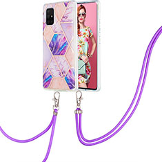 Silicone Candy Rubber Gel Fashionable Pattern Soft Case Cover with Lanyard Strap Y01B for Samsung Galaxy A71 4G A715 Clove Purple