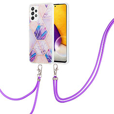 Silicone Candy Rubber Gel Fashionable Pattern Soft Case Cover with Lanyard Strap Y01B for Samsung Galaxy A72 4G Clove Purple