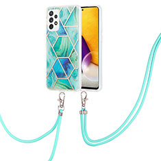 Silicone Candy Rubber Gel Fashionable Pattern Soft Case Cover with Lanyard Strap Y01B for Samsung Galaxy A72 4G Green