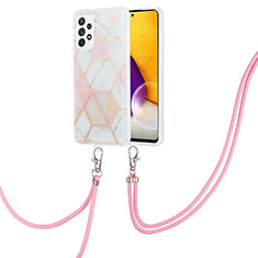 Silicone Candy Rubber Gel Fashionable Pattern Soft Case Cover with Lanyard Strap Y01B for Samsung Galaxy A73 5G Pink