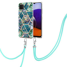 Silicone Candy Rubber Gel Fashionable Pattern Soft Case Cover with Lanyard Strap Y01B for Samsung Galaxy F42 5G Midnight Green