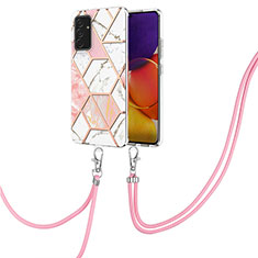 Silicone Candy Rubber Gel Fashionable Pattern Soft Case Cover with Lanyard Strap Y01B for Samsung Galaxy F54 5G Pink