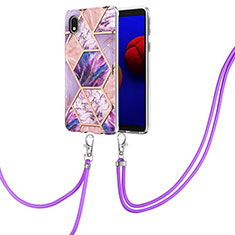 Silicone Candy Rubber Gel Fashionable Pattern Soft Case Cover with Lanyard Strap Y01B for Samsung Galaxy M01 Core Clove Purple