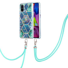 Silicone Candy Rubber Gel Fashionable Pattern Soft Case Cover with Lanyard Strap Y01B for Samsung Galaxy M51 Midnight Green