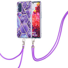 Silicone Candy Rubber Gel Fashionable Pattern Soft Case Cover with Lanyard Strap Y01B for Samsung Galaxy S20 FE 4G Purple