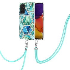 Silicone Candy Rubber Gel Fashionable Pattern Soft Case Cover with Lanyard Strap Y01B for Samsung Galaxy S23 FE 5G Green