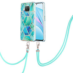 Silicone Candy Rubber Gel Fashionable Pattern Soft Case Cover with Lanyard Strap Y01B for Xiaomi Mi 10i 5G Green