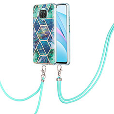 Silicone Candy Rubber Gel Fashionable Pattern Soft Case Cover with Lanyard Strap Y01B for Xiaomi Mi 10i 5G Midnight Green